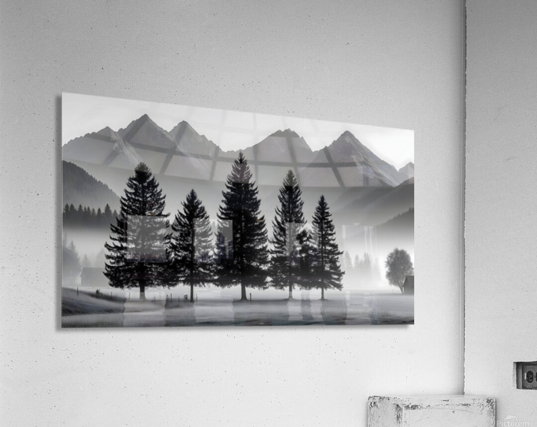 Morning Fog In The Valley - Monochrome Landscape Art Prints Acrylic Print