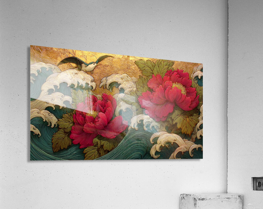 Hana To Nami No Uta 花と波の詩 - Poem Of Flowers And Waves - Japanese Floral Seascape Art Prints Acrylic Print