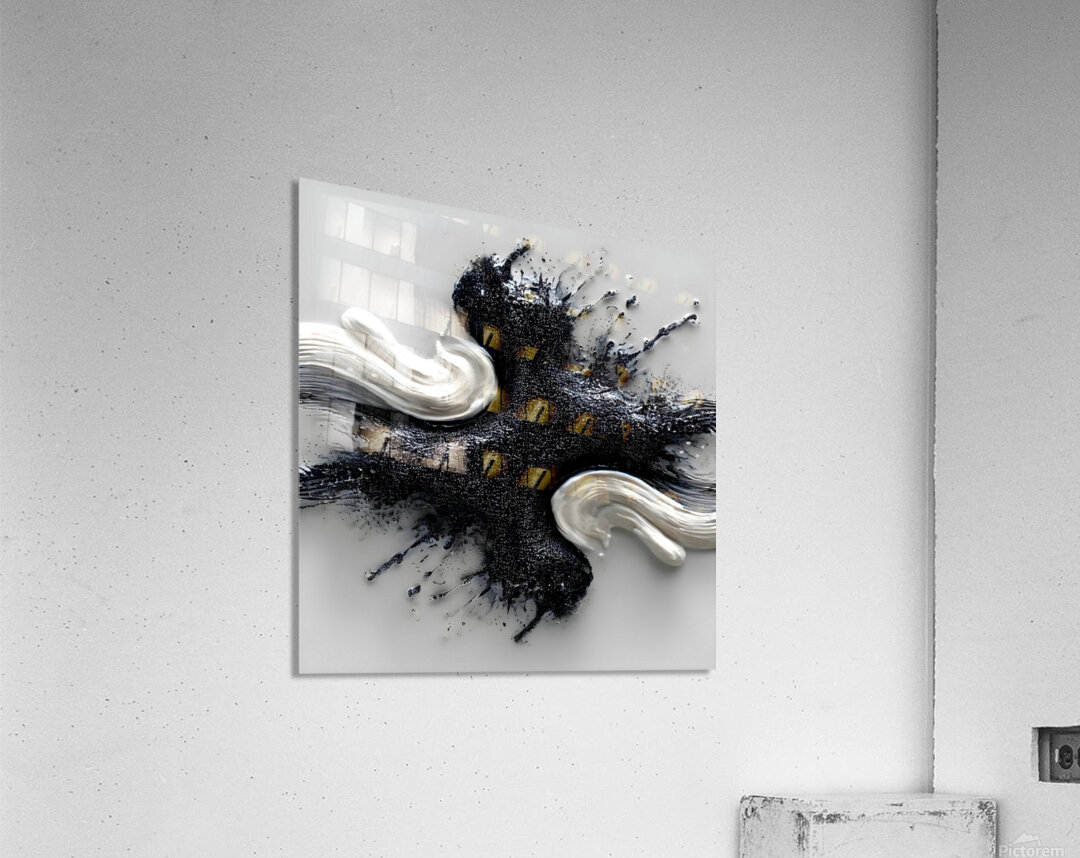 Ivory & Onyx Collision – Abstract Paint Splash Print Acrylic Print