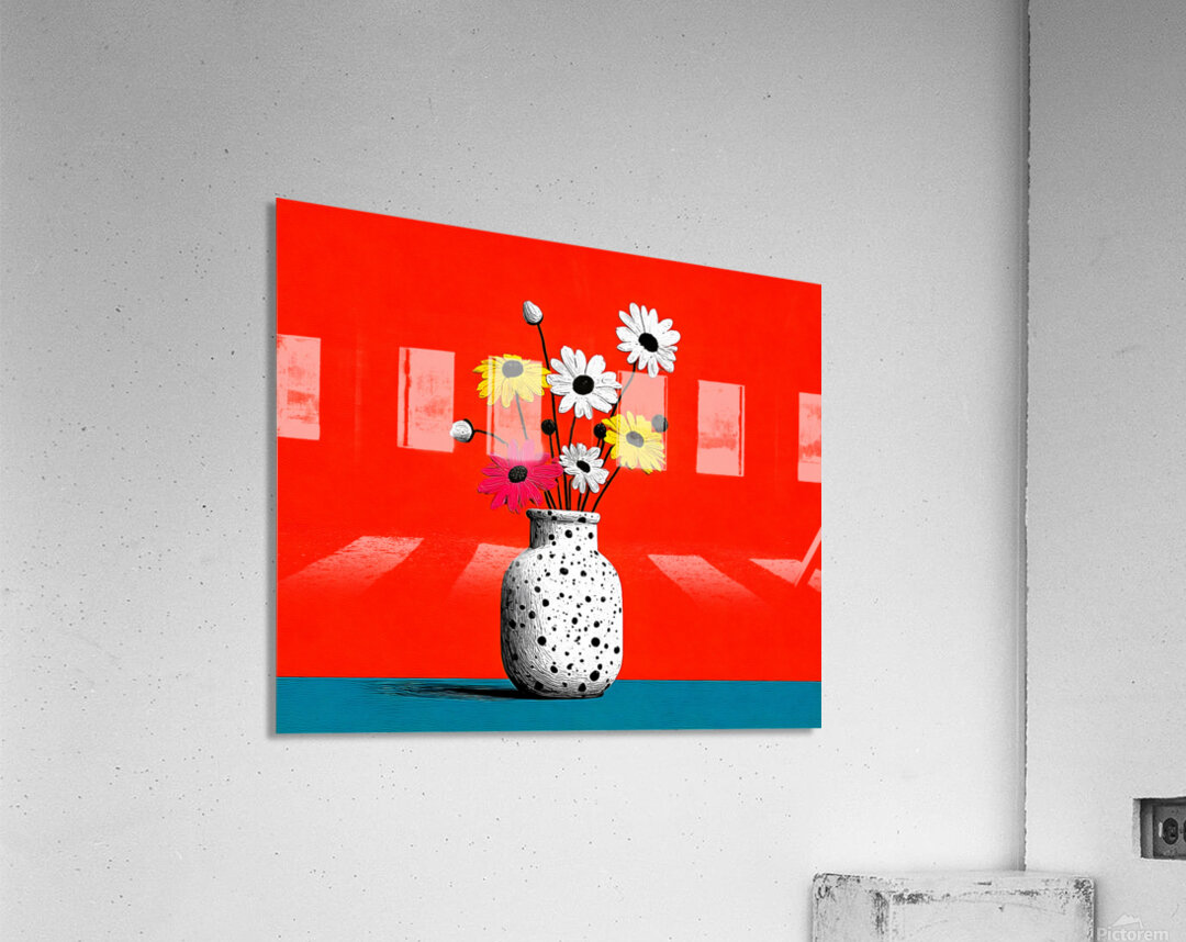 Polka Bloom – Retro Daisy Vase Print Acrylic Print
