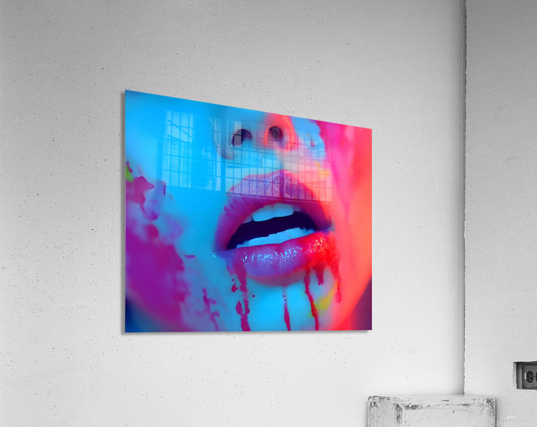 Color Bleed – Neon Lips Print Acrylic Print