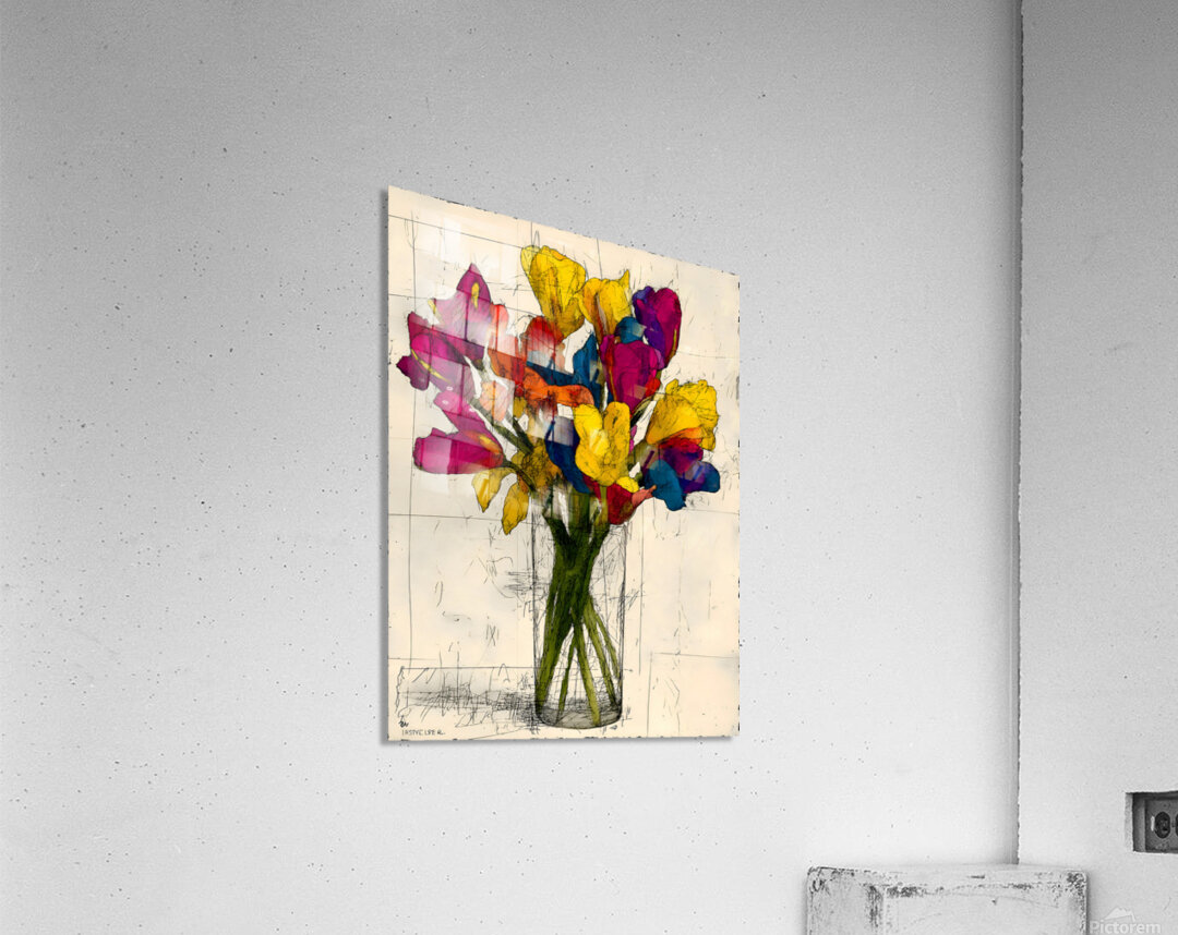 Rainbow Bouquet – Vibrant Floral Still Life Print Acrylic Print