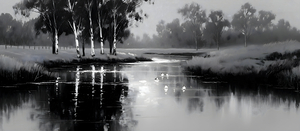 By the Riverbank - Monochrome Landscape Art Prints