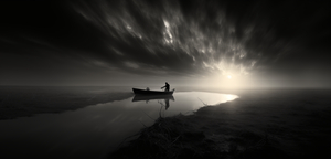 The Fisherman’s Prayer – Black and White Boat at Sea Print