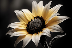 Silver Petals – Monochrome Sunflower Portrait Print