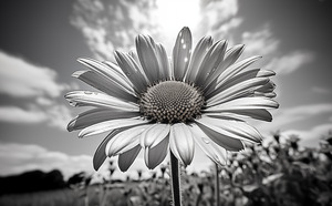 Summer’s Echo – Black and White Sunflower Field Print