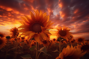 Blaze of Blooms – Dramatic Sunflower Sunset Print