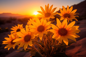 Sunset Sunflowers – Golden Hour Botanical Art Print