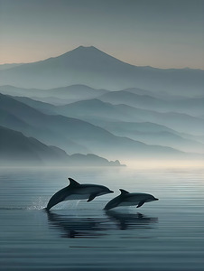 Misty Dolphins – Serene Ocean Leap Print