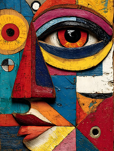 Patchwork Gaze – Modern Cubist Portrait Print