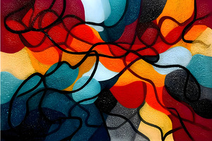 Stained-Glass Sunset – Mosaic Geometry Art Print