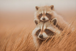 Golden Field – Raccoon Duo Print