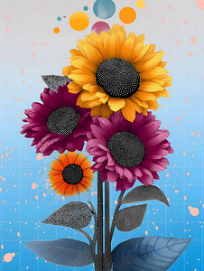 Orbiting Sunflowers – Modern Pop Botanical Print