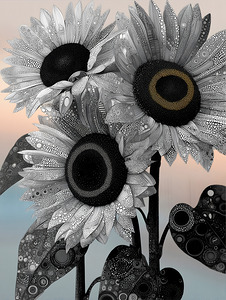 Ink & Ivory Sunflowers – Black & White Floral Art Print