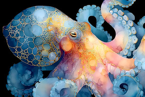 Abyssal Gold – Octopus Luminescence Print
