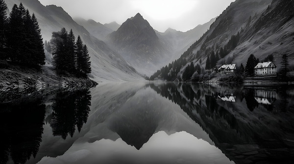 The Mirror Of Solitude - Monochrome Landscape Art Prints Print