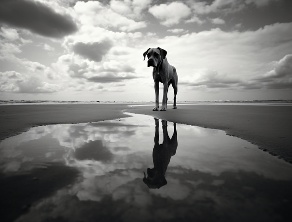 Lost in My Eyes – Monochrome Coastal Dog Photography Print Print