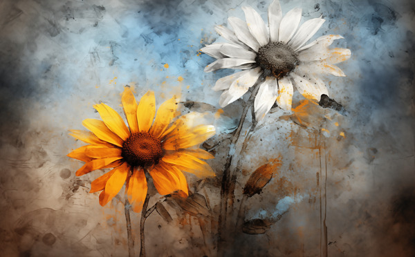 Fire And Ice - Sunflower Contrast Art Prints Print