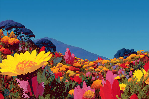 Radiant Bloom – Floral Landscape Art Print Print