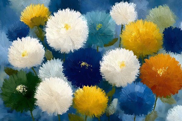 Bouffees De Couleur - Puffs Of Color - Playful Floral Art Prints Print