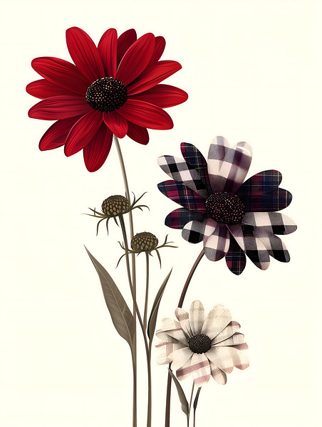 Plaid Botanica 30 - Contemporary Floral Art Prints Print
