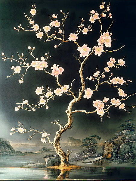 Sakura No Saku 桜の咲く - Blossom In Stillness - Japanese Cherry Blossom Art Prints Print