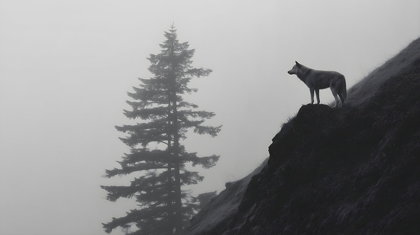 Misty Morning Lookout - Monochrome Landscape Art Prints Print