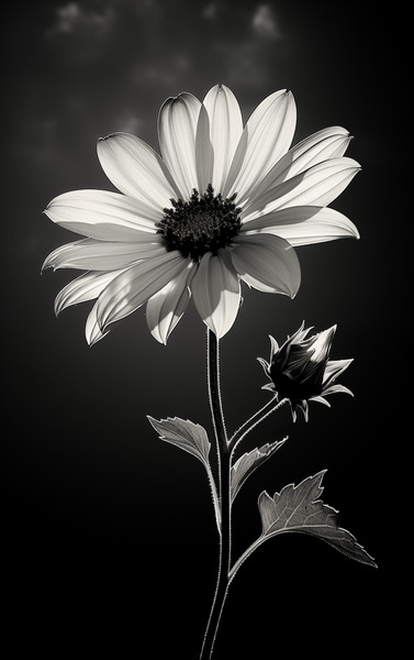 The Grace of Golden Hours – Monochrome Floral Art Print Print