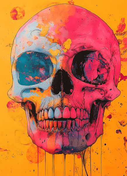 Uninhibited - Neon Skull Portrait Art Prints Print