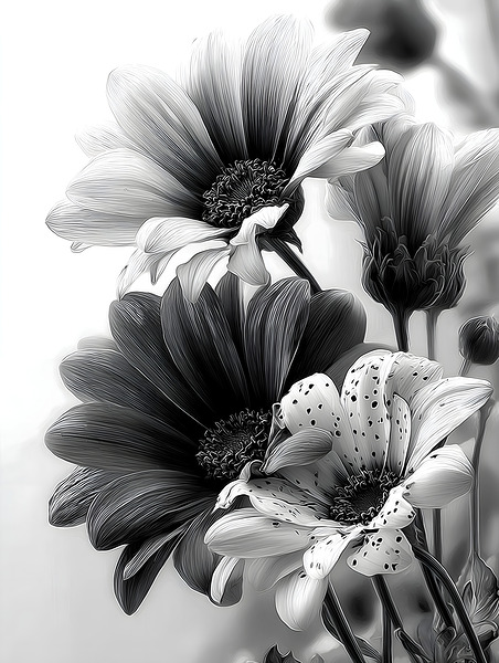Sans Couleur - Without Color - Monochrome Floral Art Prints Print