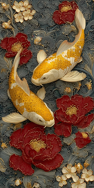 Seinaru Kin No Takara 聖なる金の宝 - Sacred Golden Treasure - Koi Pond Art Prints Print