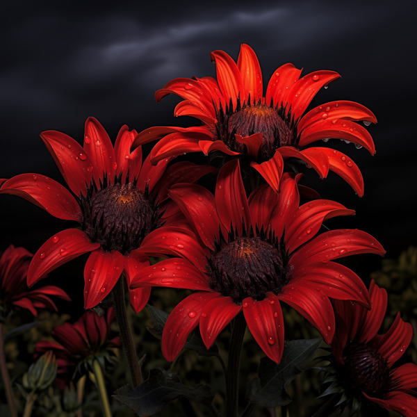 Crimson Daisies – Bold Botanical Statement Print Print