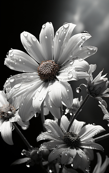 Bloomed Affinity – Monochrome Daisy Duo Art Print Print