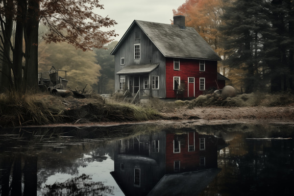 Farmhouse – Rustic Country Landscape Art Print Print