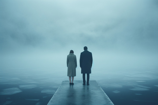 Together at the Shore – Moody Minimalist Couple Photography Print Print