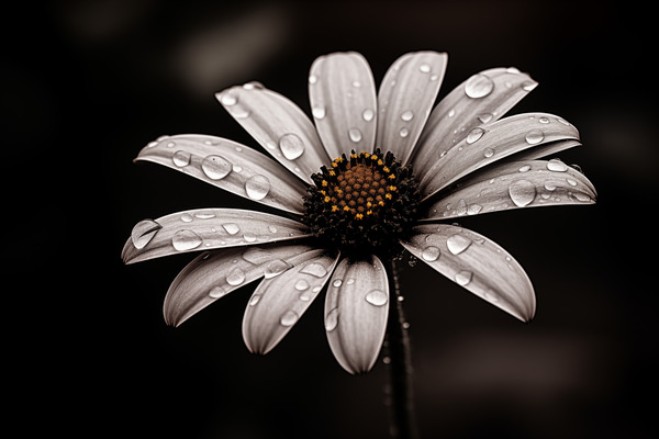 After the Rain – Dew-Kissed Daisy in Monochrome Print