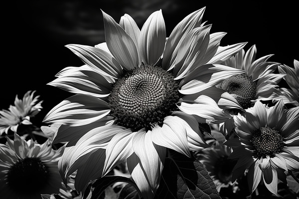 Golden Accent – Part-Color Sunflower Study Print Print