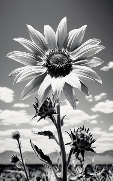 Vitamin D - Black & White Sunflower Art Print Print