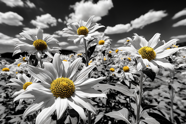 Whispers of Light – Monochrome Daisy Field Print Print