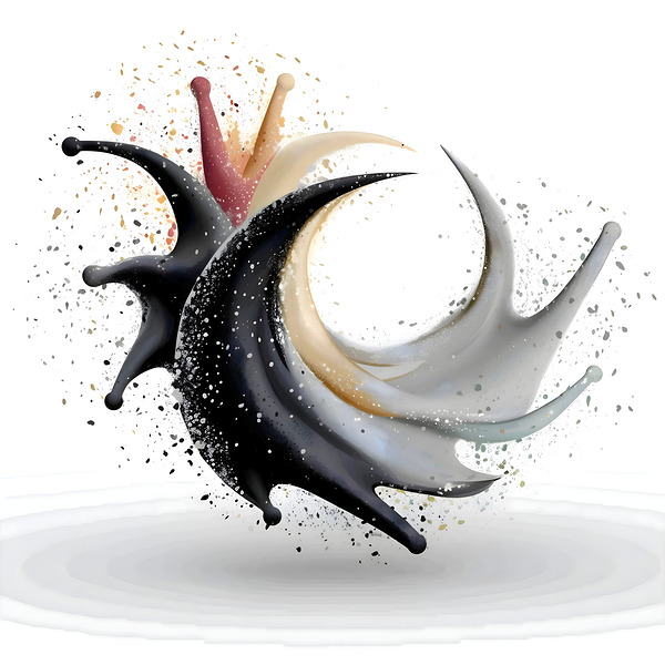 Crescent Surge – Minimal Ink & Color Burst Print Print