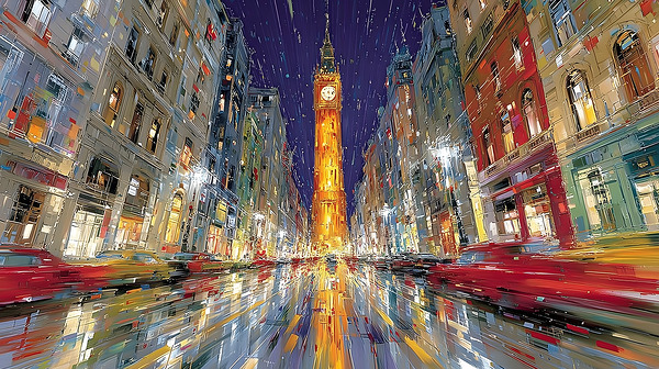Timeless Motion Blur – Big Ben at Night Cityscape Art Print Print