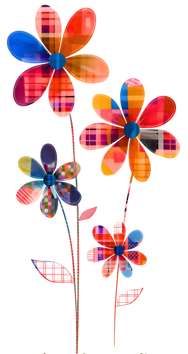 Plaid Botanica 5 - Retro Floral Art Prints Print