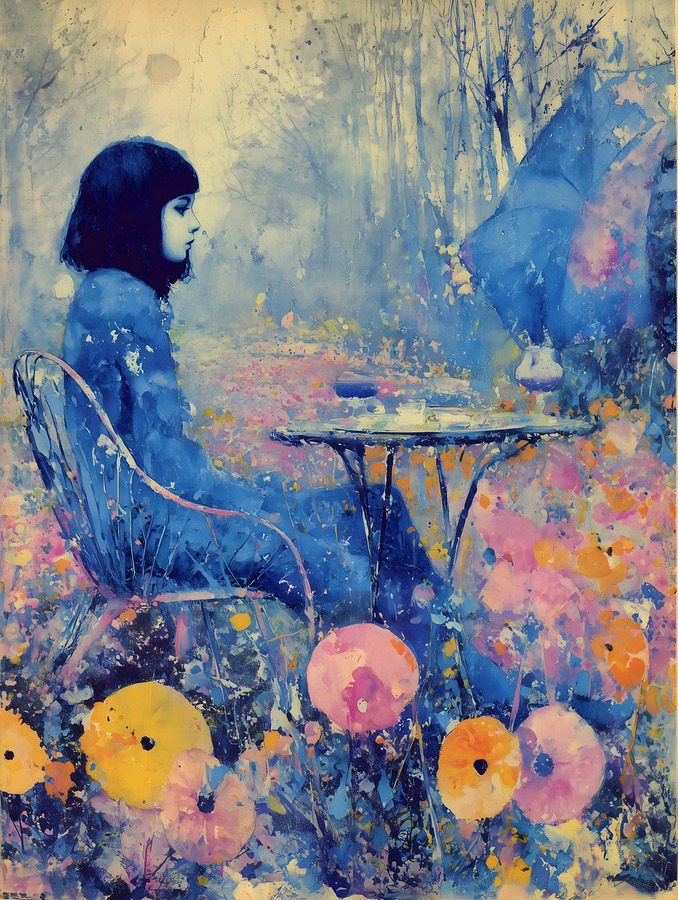 Una Copa en el Jardin – A Glass in the Garden Vintage Poster Art Print  Print