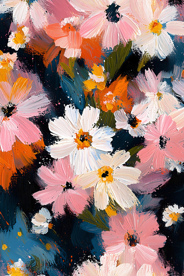 Petales Sauvages A Minuit - Wild Petals At Midnight - Nocturne Floral Art Prints  Print