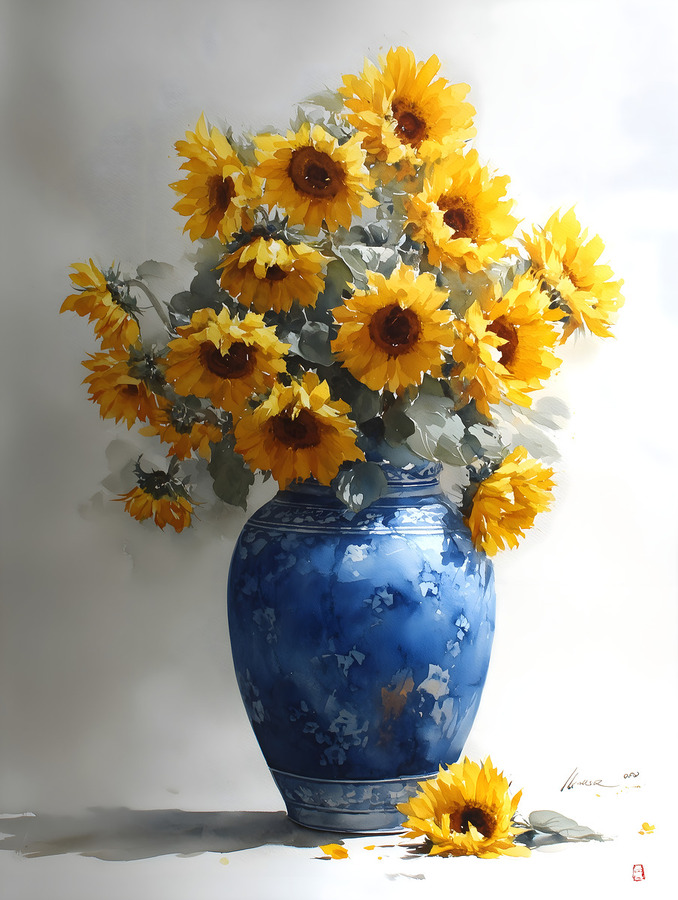 Eclat De Tournesols - Burst Of Sunflowers - Sunflower Vase Art Prints  Print