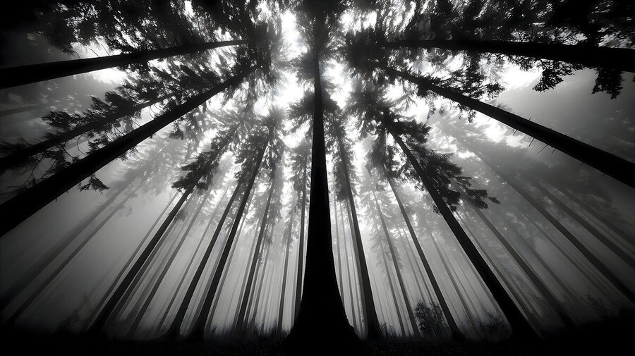 The Vertical Silence – Black & White Landscape Art Print  Print