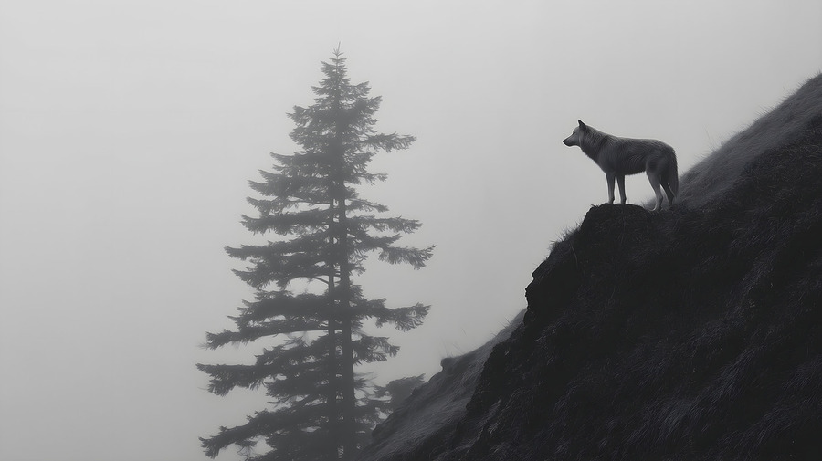 Misty Morning Lookout - Monochrome Landscape Art Prints  Print