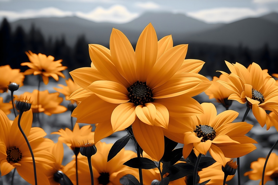 Fleurs Du Crepuscule - Flowers Of Dusk - Evening Floral Art Prints  Print