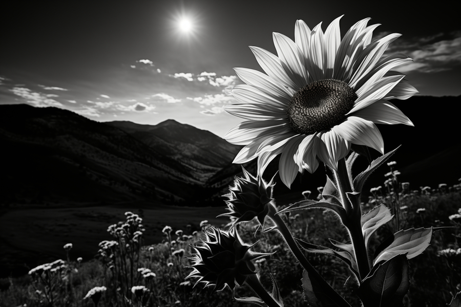 Moonlit Bloom – Night Flower Monochrome Print  Print