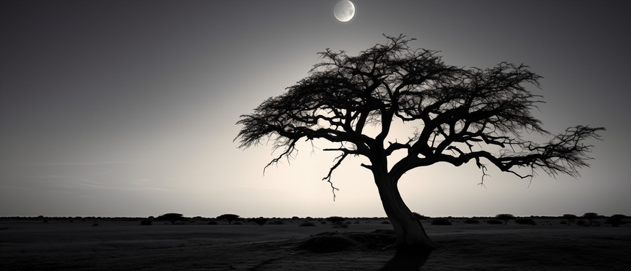 Lone Acacia – Minimalist Tree Landscape Print  Print